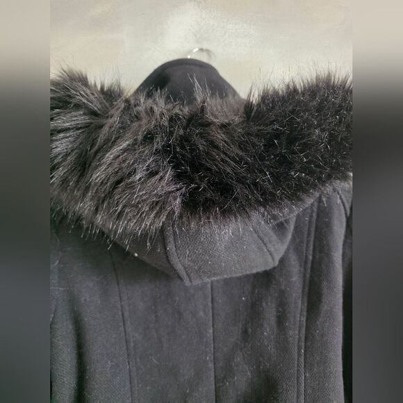 Calvin Klein Wool Blend Detachable Fur Hood Zip Coat Parka Black Gold Sz XL - Picture 7 of 16